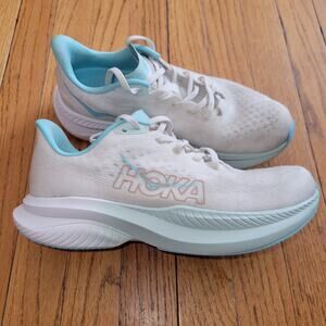 Hoka One One Shoes Womens Mach 6 US 9B Athletic Workout White Blue Frost